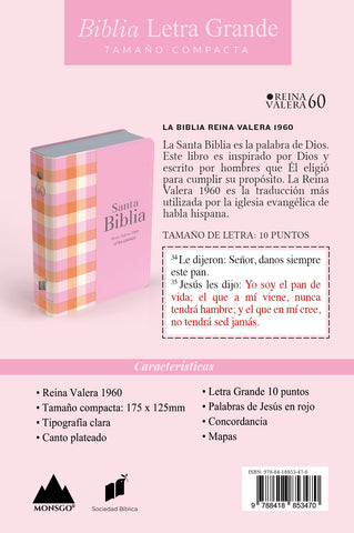 Image of Biblia RVR 1960 Compacta Símil Piel Cuadros Rosa