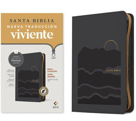 Image of Biblia NTV Ultrafina Letra Grande con Filament Símil Piel Gris Índice Letra Roja Cierre
