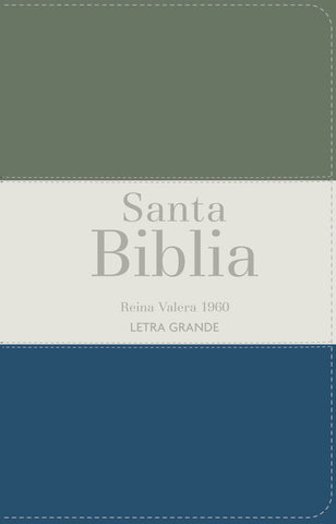 Image of Biblia RVR 1960 Letra Grande Tamaño Manual Tricolor Gris Crema Azul con Cierre e Índice