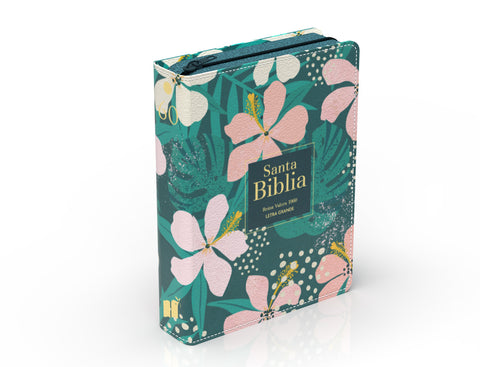 Image of Biblia RVR 1960 Compacta Letra Grande 11 puntos Símil Piel Flores Tropicales con Cierre e Índice