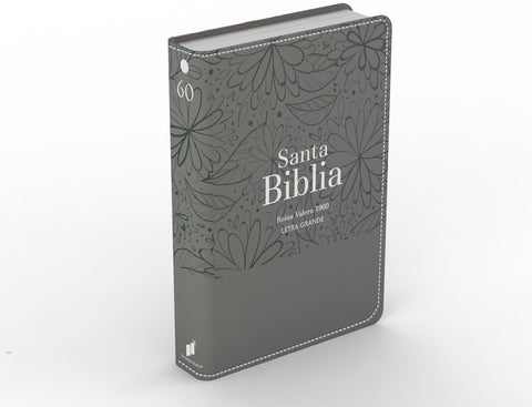 Image of Biblia RVR 1960 Letra Grande Tamaño Manual Símil Piel Flores Gris