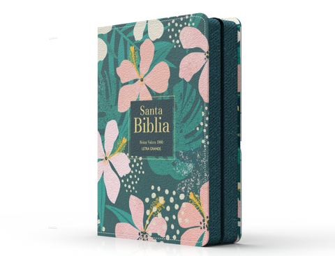 Image of Biblia RVR 1960 Compacta Letra Grande 11 puntos Símil Piel Flores Tropicales con Cierre e Índice