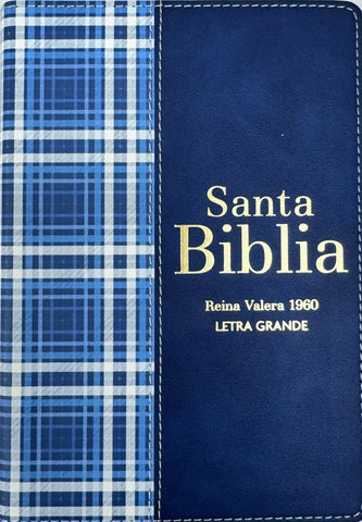 Image of Biblia RVR 1960 Compacta Símil Piel Cuadros Azul Oscuro