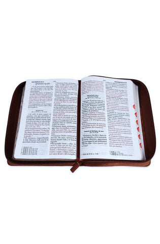 Image of Biblia RVR 1960 Letra Grande Compacta 11 Puntos Tricolor Café Símil Piel con Índice con Cierre