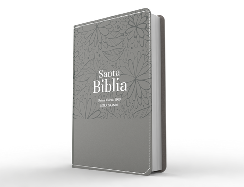 Image of Biblia RVR 1960 Letra Grande Tamaño Manual Símil Piel Flores Gris