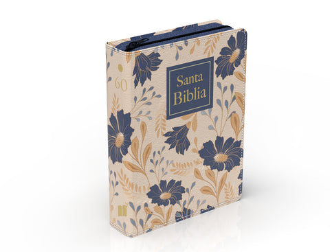 Image of Biblia RVR 1960 Compacta Letra Grande 11 puntos Símil Piel Flores Azules con Cierre e Índice