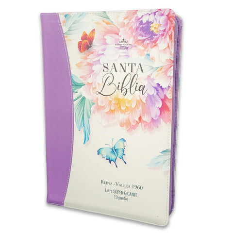 Image of Biblia RVR 1960 Súper Gigante Jardin Turquesa Canto Pintado Cierre Índice Símil Piel