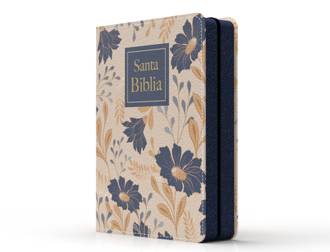 Image of Biblia RVR 1960 Compacta Letra Grande 11 puntos Símil Piel Flores Azules con Cierre e Índice