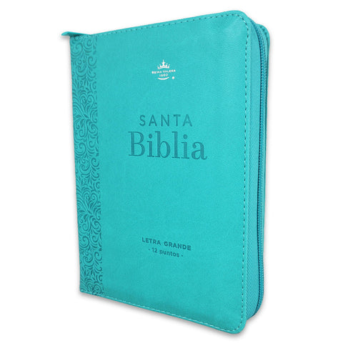 Image of Biblia RVR 1960 Compacta Turquesa Floral Símil Piel con Cierre