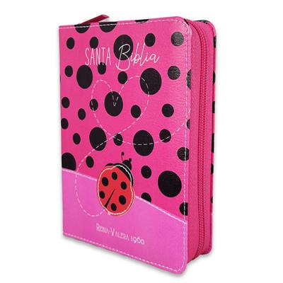Image of Biblia RVR 1960 Bolsillo Rosa Fucsia Mariquita Símil Piel con Cierre