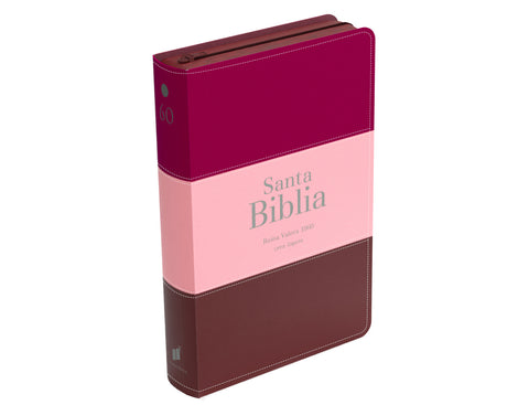 Image of Biblia RVR 1960 Letra Gigante 14 puntos Símil Piel Tricolor Fucsia Rosado Rojo Granate con Cierre e Índice