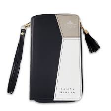 Image of Biblia RVR 1960 Chequera Negro Beige Blanco Símil Piel con Índice y Cierre