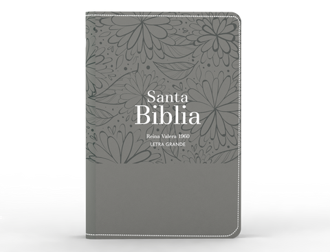 Image of Biblia RVR 1960 Letra Grande Tamaño Manual Símil Piel Flores Gris
