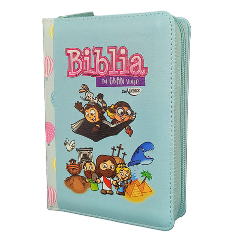 Image of Biblia RVR 1960 para Niños mi Gran Viaje Turquesa Símil Piel con Índice y Cierre