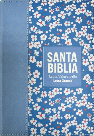 Image of Biblia RVR 1960 Compacta Símil Piel Flores Azul Grisáceo