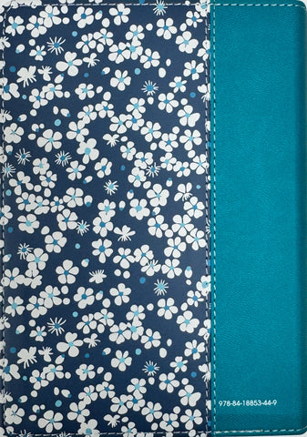 Image of Biblia RVR 1960 Compacta Símil Piel Flores Azul Verde