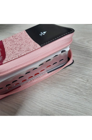 Image of Biblia RVR 1960 Letra Grande Compacta 11 Puntos Tricolor Negro Rosa Fucsia Símil Piel con Índice y Cierre