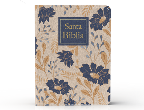 Image of Biblia RVR 1960 Compacta Letra Grande 11 puntos Símil Piel Flores Azules con Cierre e Índice