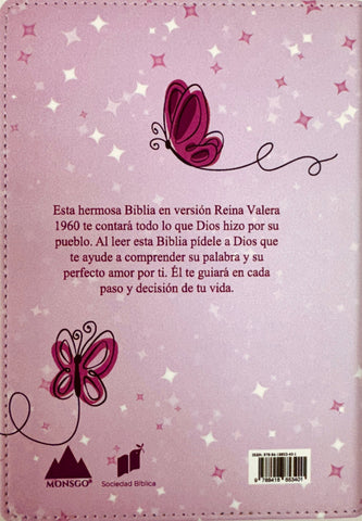 Image of Biblia RVR 1960 Compacta Símil Piel Juvenil Mariposa Rosada