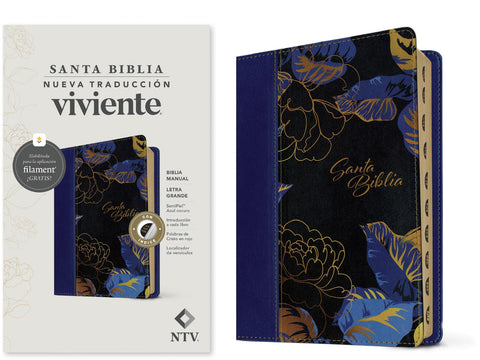 Image of Biblia NTV Manual Letra Grande con Filament Símil Piel Azul Oscuro Índice Letra Roja