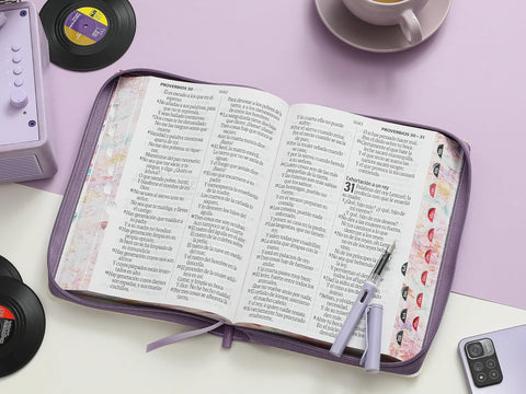 Image of Biblia RVR 1960 Súper Gigante Jardin Turquesa Canto Pintado Cierre Índice Símil Piel