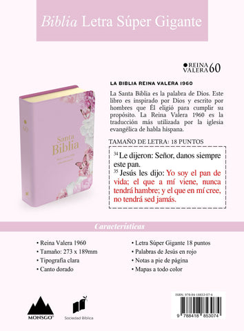 Image of Biblia RVR 1960 Letra Súper Gigante Símil Piel Rosa Claro