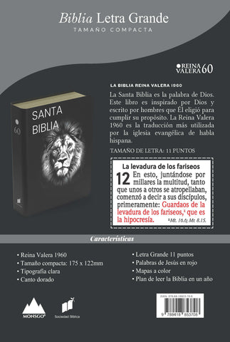 Image of Biblia RVR 1960 Compacta Letra Grande 11 puntos Símil Piel Negro León Grafity