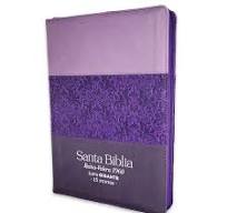 Image of Biblia RVR 1960 Letra Gigante Tricolor Lila Morado Negro Símil Piel con Índice y Cierre
