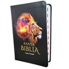 Image of Biblia RVR 1960 Tamaño Manual Letra Grande Colección Supreme Negro León Cruces Símil Piel
