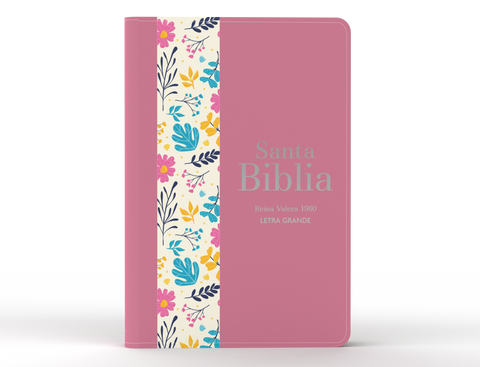 Image of Biblia RVR 1960 Letra Grande Tamaño Manual Símil Piel DuoTone Rosa Oscuro Flores