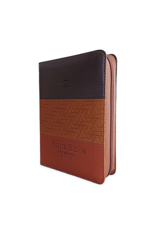Image of Biblia RVR 1960 Letra Grande Compacta 11 Puntos Tricolor Café Símil Piel con Índice con Cierre