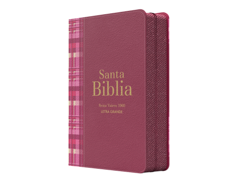 Image of Biblia RVR 1960 Compacta Letra Grande 11 puntos Símil Piel Cuadros Fucsia Oscuro con Cierre e Índice
