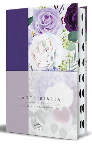 Image of Biblia RVR1960 Tapa Dura y tela morada con flores tamaño manual con índice / Spanish Bible RVR 1960, Hardcover, Purple Cloth with Flowers, Handy Size