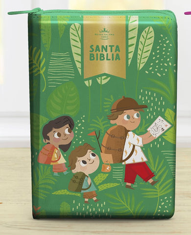 Image of Biblia RVR 1960 Interactiva para Niños Letra Grande Verde Símil Piel Con Cierre