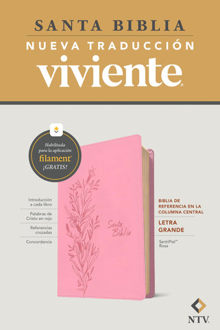 Image of Biblia NTV Referencia Central Letra Grande con Filament Símil Piel Rosa Letra Roja