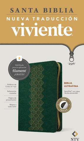 Image of Biblia NTV Ultrafina con Filament Verde Esmeralda Símil Piel con Índice y Cierre