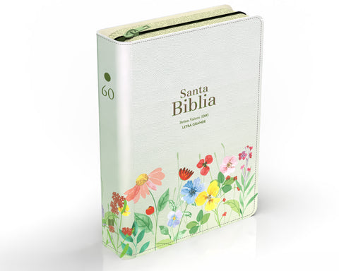 Image of Biblia RVR 1960 Compacta Letra Grande 11 puntos Símil Piel Verde Claro Flores con Cierre y Índice