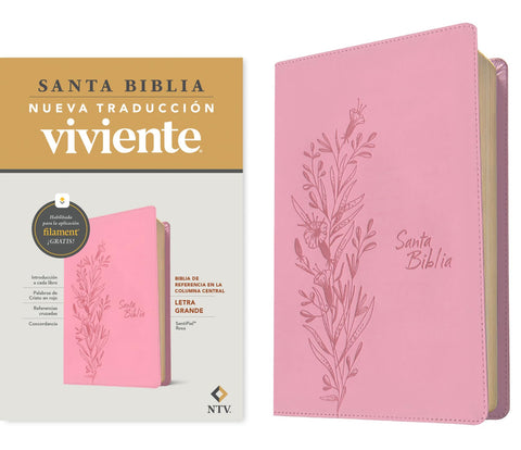 Image of Biblia NTV Referencia Central Letra Grande con Filament  Símil Piel Rosa Letra Roja