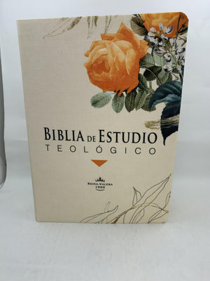 Biblia RVR 1960 de Estudio Teológico Flores Naranja con Índice