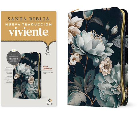 Image of Biblia NTV Ultrafina con Filament Floral Símil Piel con Cierre