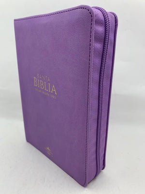 Biblia RVR 1960 Compacta Letra Grande Lila Símil Piel con Cierre