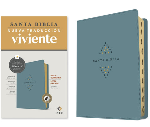 Image of Biblia NTV Ultrafina  Letra Grande con Filament Símil Piel Azul Sereno Índice Letra Roja