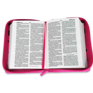 Biblia RVR 1960 Bolsillo Rosa Fucsia Mariquita Símil Piel con Cierre