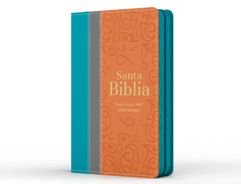 Image of Biblia RVR 1960 Letra Grande Tamaño Manual Tricolor Cian Oscuro Gris Marrón con Cierre e Índice
