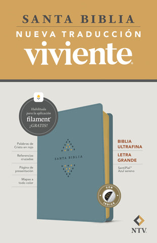 Image of Biblia NTV Ultrafina  Letra Grande con Filament Símil Piel Azul Sereno Índice Letra Roja