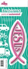 Emblema para Auto 13 cm Icthus con Jesús. Rosa