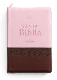 Biblia RVR 1960 Letra Super Gigante Simil Piel Rosa Con Cierre y Indice