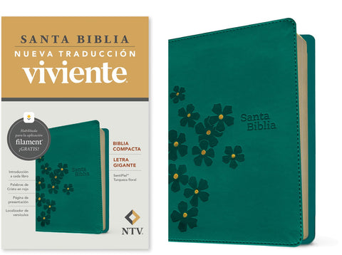Image of Biblia NTV Compacta Letra Gigante con Filament Símil Piel Turquesa Floral Letra Roja