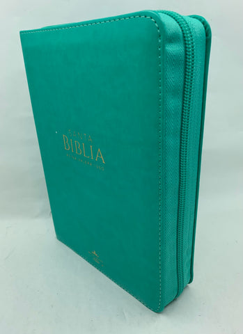 Image of Biblia RVR 1960 Compacta Letra Grande Turquesa Símil Piel con Cierre