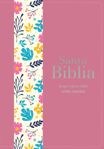 Image of Biblia RVR 1960 Letra Grande Tamaño Manual Símil Piel DuoTone Rosa Oscuro Flores